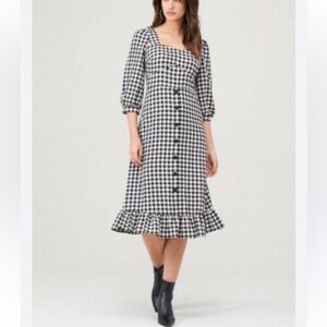 Warehouse Gingham Peplum MIDI Dress